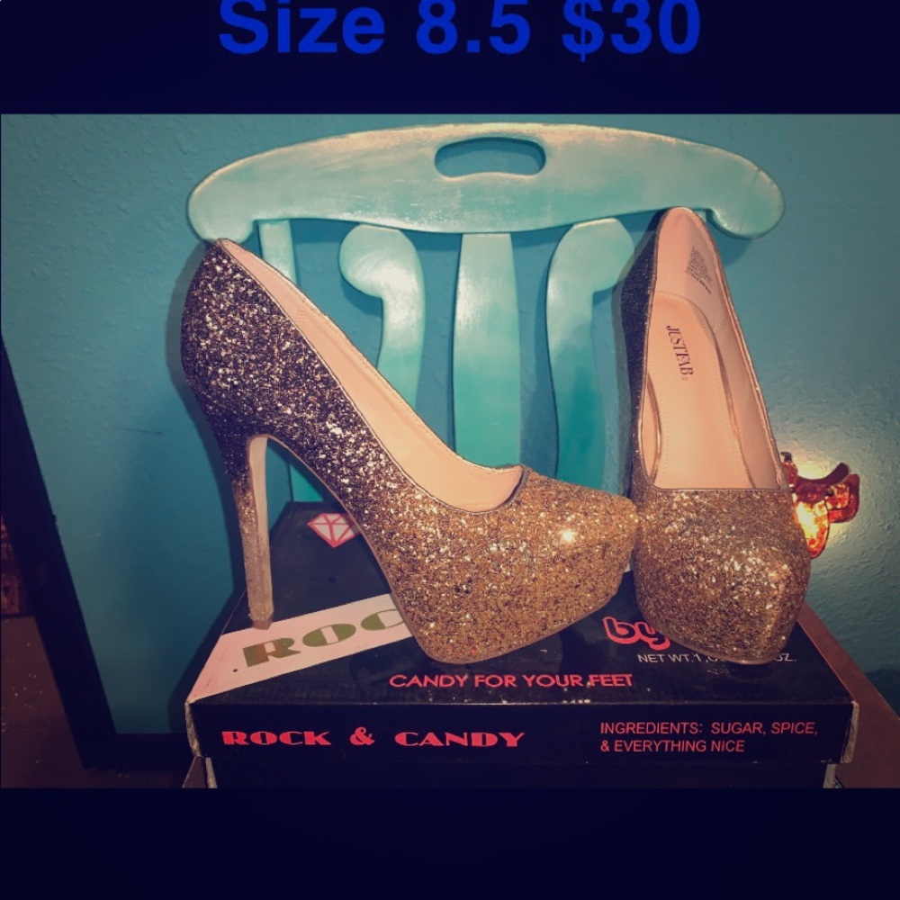 Back and gold glitter heels